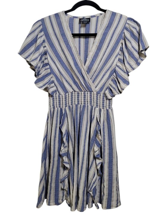 Angie Dresses & Skirts - Angie Coastal Boho Striped Smocked V Neck Dress Ruffle Sleeves Medium